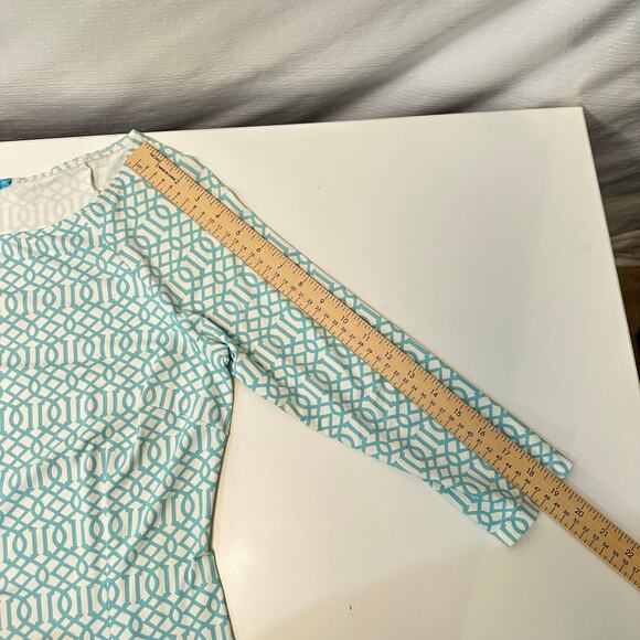 J. McLaughlin Mini Dress Size XS Catalina Cloth Nylon 3/4 Sleeve White Green - Picture 7 of 12